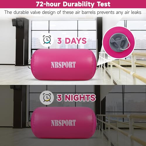Air Barrel - Air Roller Gymnastics Barrel for Back Handspring Trainer, Air Tumble Mat with Pump for Gym Training/Yoga Balance Exercise/Cheerleading/Home and Outdoor Use - color: All Pink, size: 39.4x23.6inch