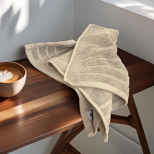 Tens Towels Pack of 6 Hand Towels, 100% Cotton, Lighter Weight, Quick to Dry, 16 x 28 Inches, Super Soft & Absorbent, Perfect for Bathroom & Kitchen (Beige) - color: Beige