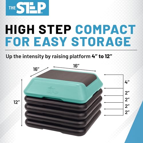 The Step Adjustable High Step Aerobic Platform with 4 Risers, Home Gym Workout Equipment, Fitness Exercise Equipment Made in the USA - color: Teal