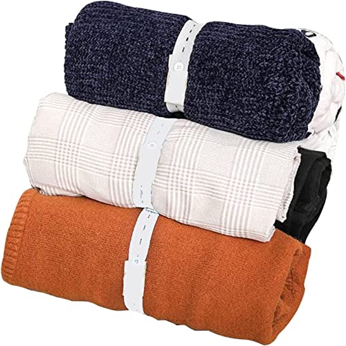 Elastic Band with Buttonholes, 20Pcs Closet Organizer for Bed Sheet, Clothes Organization System for Drawer, Blanket Storage Band, Wardrobe Space Saver for Bedding Comforter Sweater Towel, White - color: White