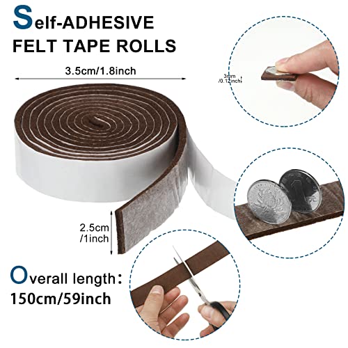 Shappy 2 Packs 120 x 1 x 0.12 Inch Felt Strips with Adhesive Backing Felt Tape Roll Non Slip Self Adhesive Cuttable Furniture Pads for Protecting Hardwood Floors, Chairs, Wall(Dark Brown) - size: 120 x 1 x 0.12 Inch