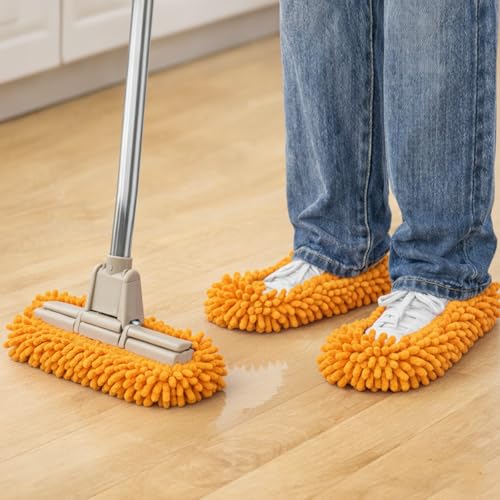 1 Pair Floor Cleaning Mop Slippers Set, Slip On Mopping Accessories for Indoor Household Floor Care and Daily Cleaning Tasks(Orange) - color: Orange