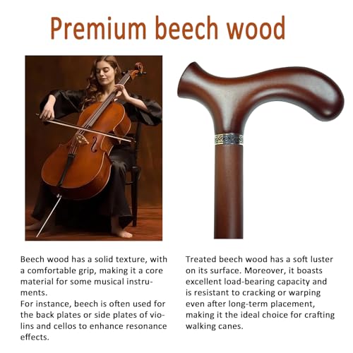Wooden Walking Cane with 5 Height for Men and Women, Handmade Wood Cane with Comfort Grip Handle, Supportive Mobility Aid for Seniors, Fashionable & Classic Lightweight Stick - color: Coffee, size: 33inch