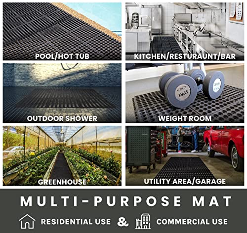 Envelor Interlocking Rubber Floor Tiles with Drainage Holes Anti Fatigue Garage Floor Mat Non Slip Wet Area Mat for Bar, Kitchen, Restaurant, Outdoor, Modular Snap Together 4-Pack, 36 x 36 inches