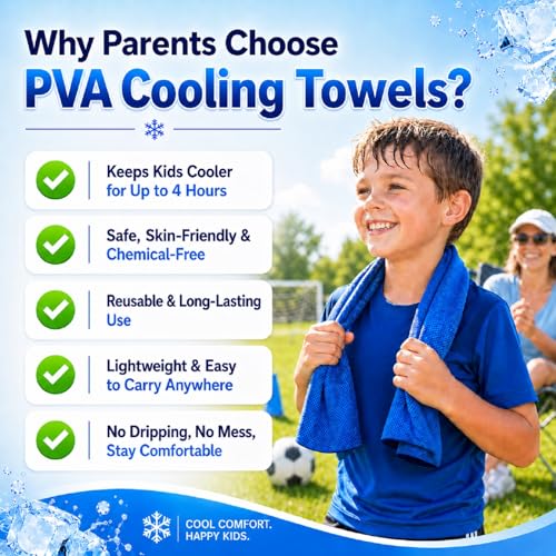 BobbleT Kids PVA Cooling Towels 4 Pack (30"x9") - Mini Instant Ice Cooling Towels for Neck & Face with UPF 50+ Sun Protection, Reusable Summer Heat Relief for Outdoor Activities, Blue - color: Blue