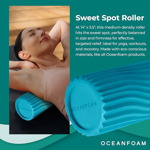 Oceanfoam Sweet Spot Medium Exercise Foam Roller 14"x5.5" – Medium Density Travel Foam Roller for Physical Therapy, Deep Tissue Massage, Yoga, Pilates, Classic Exclusive Wave Texture (Miami Blue) - color: Miami Blue