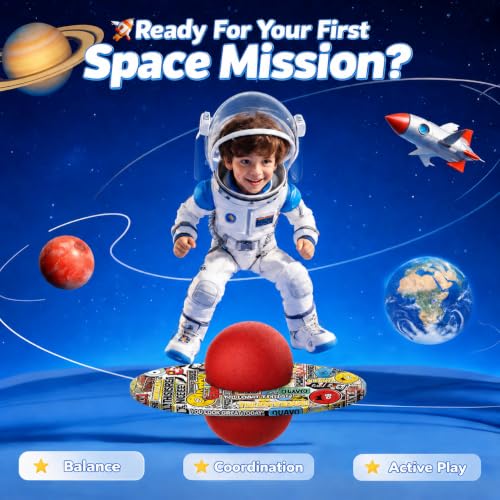 Pogo Ball for Kids & Adults Up to 200 lbs, Balance Toy for Indoor Outdoor | Balance Coordination Bounce Board Pop Ball Cool Fun Challenge Indoor Outdoor Toys Pogo Jumper Birthday Gifts for Boys Girls - color: red