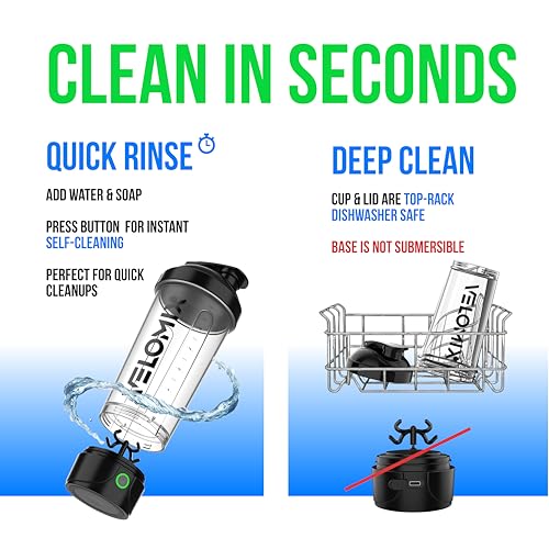 VELOMIX Electric Protein Shaker Bottle - 24 oz | USB-C Rechargeable | Leak Proof Shaker Cups for Protein Shakes | Portable Blender for Shakes and Smoothies (Electric-Transparent) - color: 1) Electric-Transparent