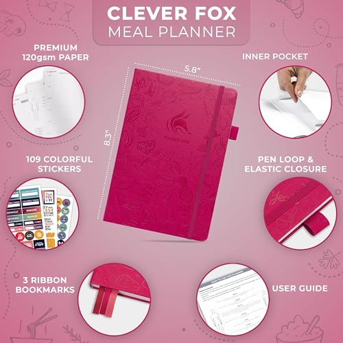 Clever Fox Weekly Meal Planner - Weekly & Daily Meal Prep Journal with Shopping and Grocery Lists for Menu Planning, Healthy Diet & Weight Loss Tracking, Lasts 1 Year, Undated, A5 - Fuchsia - color: Fuchsia