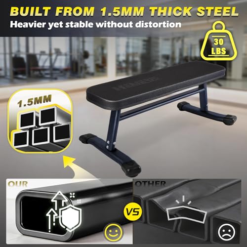 Flat Weight Bench, 2.4 Inch Thick Pad Workout Bench 660 LBS Bench Press Exercise Equipment for Home Gym Strength Weight Training - color: Black, size: 43 In Pro