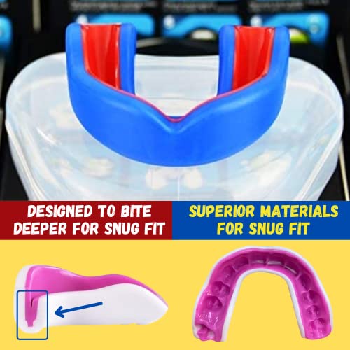Oral Mart Youth Sports Mouth Guard for Kids (USA Flag, Fangs, 20+ Colors to Choose from) Mouthguard for Football, MMA, Karate, Boxing, Rugby, BJJ, Flag Football – /w Case (Youth, Strapless) - color: Blue / Red