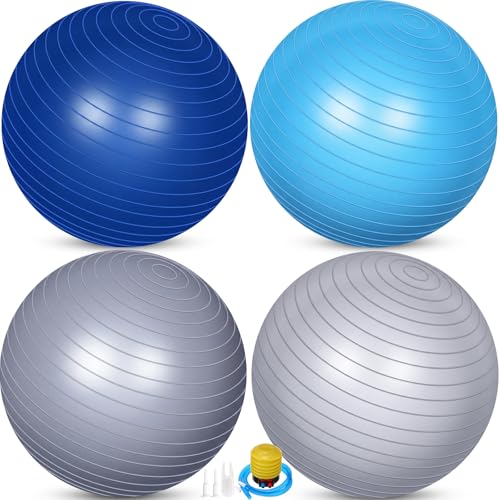 Leyndo 4 Pcs 26 Inch Yoga Exercise Ball Pilates Pregnancy Birthing Fitness Ball with Quick Pump Anti Burst for Improved Posture, Balance, Yoga, Pilates, Training - color: Blue Gray Set