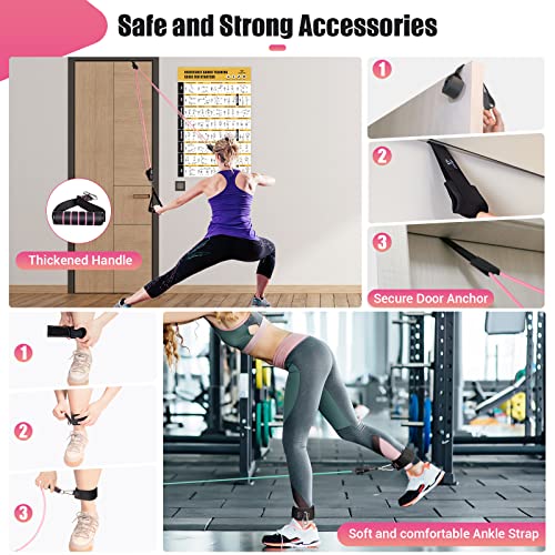 Resistance Bands with Handles for Women, 5 Level Exercise Bands Workout Bands for Physical Therapy, Yoga, Pilates, Door Anchor, Storage Pouch - color: Colour