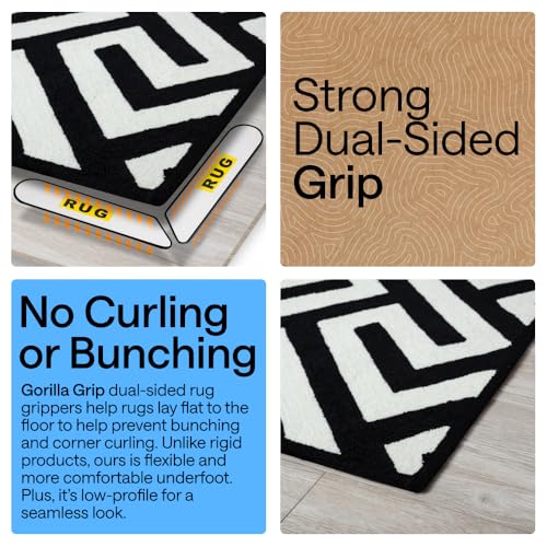 GORILLA GRIP® Rug Gripper Pads, 24 pc Reusable Double-Sided Stickers Keep Area Rugs Corners Flat, Grips Hardwood, Tile and Laminate Floors, Renter Friendly, Holds Down Carpet in Place, Home Décor