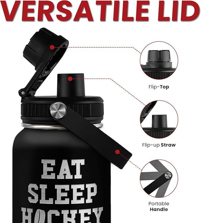 SANDJEST Ice Hockey Insulated Engraved Stainless Steel Water Bottle 32oz, Vacuum Chug Lid Travel Tumbler For Men Friends Hockey Lovers Fans Coaches,Birthday Christmas - color: Ice Hockey