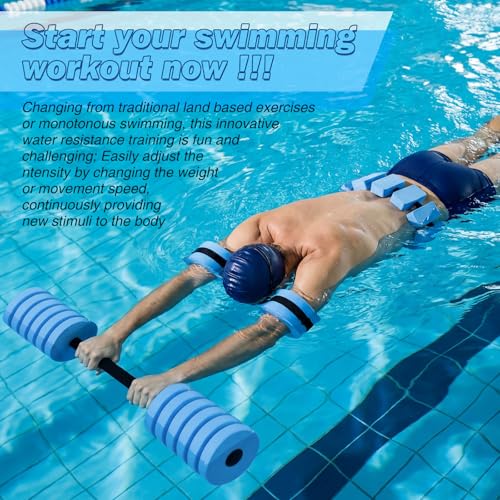Soulchen Pool Exercise Set Including Long Aquatic Exercise Dumbbells,Pool Ankle Weights,Swim Belt,Water Aerobics Water Aerobics Equipment Set for Full Body Swim Training Kit - color: Blue, size: Large