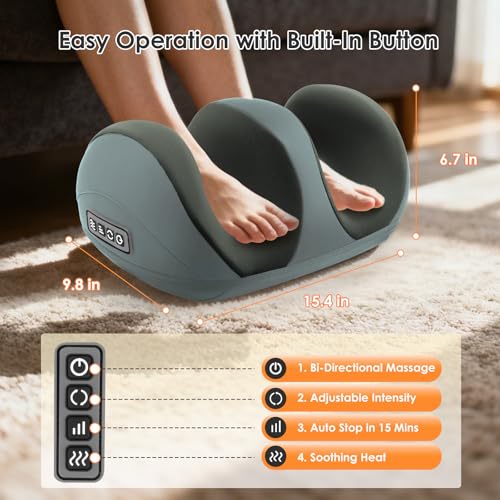 Foot Massager with Heat, Shiatsu Kneading Foot and Calf Electric Massager Machine with Roller, Massage Feet/Arm/Calf/Ankle for Relax, Plantar Fasciitis, Pain Relief, Gifts for Women & Men, Grey - color: Grey