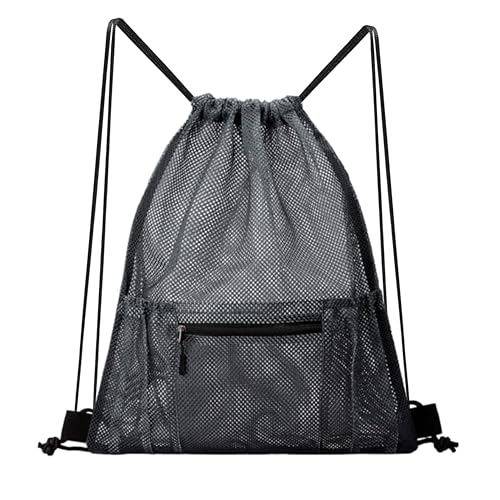 Mesh Sports Drawstring Bag, Large Breathable Gym Sack for Boxing Gloves, Boxing Equipment, Shoes & Training Gear, Lightweight & Durable (Black) - color: Black