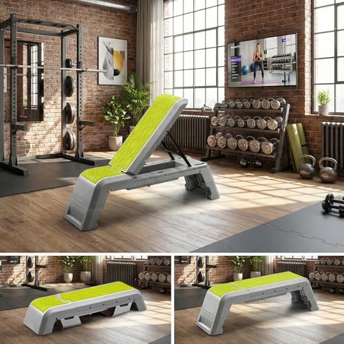 leikefitness Exercise Step Platform, Multifunctional Aerobic Deck | with Cord and Adjustable Dumbbell & Weight Bench, Fitness Equipment for Workout Home Gym - color: Green