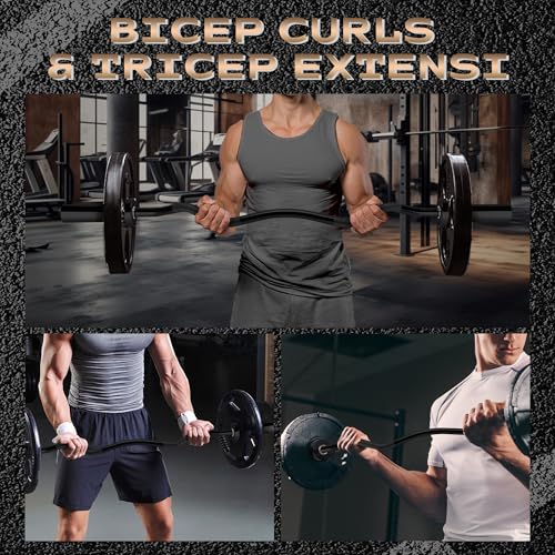 4FT Ez Curl Barbell Bar, O-Lympic Barbell Curl Bar with 2 Spring Collars, Bearing & Bronze Bushing Rotating Sleeves, Knurled Grip, Durable Rust-Proof Design for Squats/Curls/Bench Press, Black