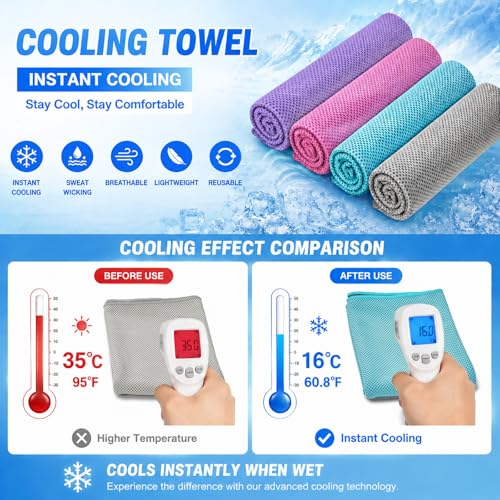 Amgico 10 Pack Cooling Towel 40"X12", Cooling Towels for Hot Weather, Instant Cooling Soft Breathable Quick Dry Microfiber Towel for Summer, Hiking, Golf, Travel, Beach, Gym, Camping & More - color: Sky Blue/Lake Blue/Royal Blue/Emerald Green/Light Purple