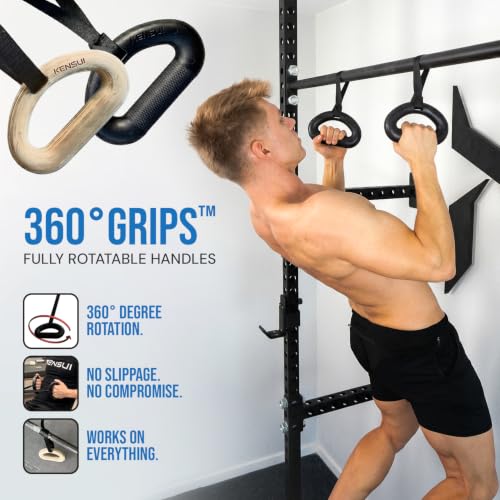 KENSUI 360 Grips Rotating Pull Up Handles, Pair | Rotating handles attach to bars, cables, bands and barbells for pull ups, rows, pulldowns and grip training