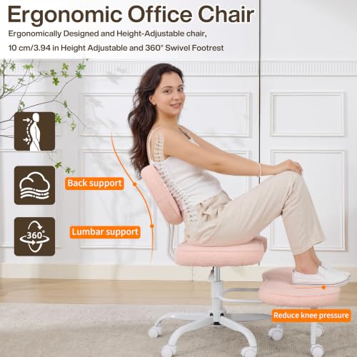 Fizzin Ergonomic Cross Legged Office Chair, Height Adjustable Swivel Desk Chair, Pink - color: Pink