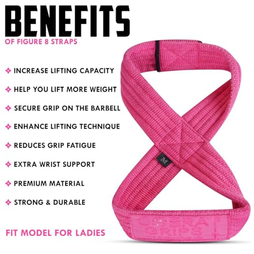 Deadlift Straps Figure 8 Loop Lifting Straps The #1 Choice for Power Lifters weightlifters workout Enthusiasts - color: Pink, size: 70 cm Up to 8.0" Wrist Circumference