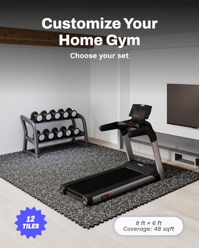 AIRHOP 0.56in Thick 48 Sq Ft Exercise Equipment Mats, 12 Tiles Upgraded Rubber Top with High Density EVA Foam, Large Interlocking Puzzle Gym Flooring for Home Gym, Heavy Weight Workout, 24 x 24in - color: Black/White, size: 48 Sq Ft (12 Tiles)