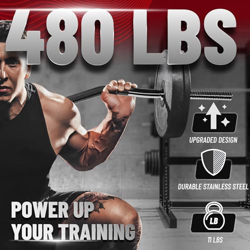 Yes4All Standard Straight Barbell 60" & EZ Curl Bar 47", Capacity 200 to 480 LB, Weight Bar 1" to 2" Diameter - Star Lock Collars, Rubber Ring, Barbell Spins Included for Deadlifts & Squats - color: D. 1" Curl Bar - Black, style: B. Curl Bar 1"