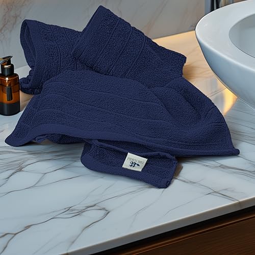 Tens Towels Pack of 6 Hand Towels, 100% Cotton, Lighter Weight, Quick to Dry, 16 x 28 Inches, Super Soft & Absorbent, Perfect for Bathroom & Kitchen, Navy - color: Navy