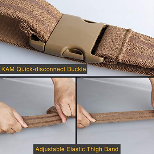 IDOGEAR Tactical Leg Strap Thigh Belt for Holster Knife Elastic Thigh Strap Outdoors EDC Leg Hanger with Quick-Release Buckle - color: Coyote Brown