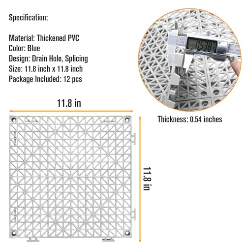 12 Pcs Drainage Mat Modular Interlocking Cushion 11.8" x 11.8" Garage Floor Tiles Non-Slip Splicing Rubber Floor Tiles for Drain, Deck, Pool, Outdoor/Indoor (Grey) - size: 11.8"x11.8"Grey