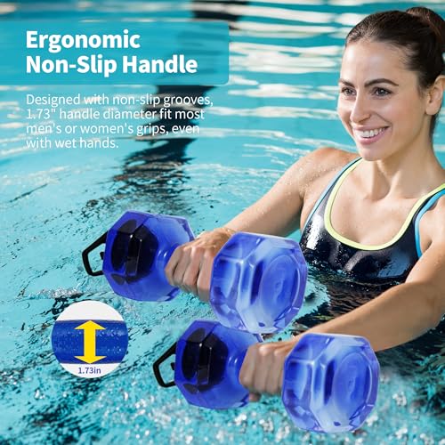 Water Weights for Pool Exercise Set of 2, Aquatic Exercise Dumbbells with Non-slip Handle, PE Materials Water Dumbbell Aerobics for Water Aerobics Weight Loss - color: Blue