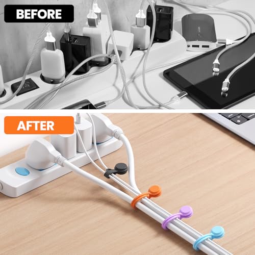 Tounee Reusable Silicone Magnetic Cable Ties - 2 Sizes Combo (4pcs 2.95'' + 10pcs 7.68'') - Multi-Purpose for Cable Bundling, Organizing, Bookmarks & Fridge Magnets - Assorted Colors, 14-Pack