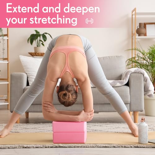 RoundFunny 4 Pack Yoga Blocks Non Slip Pilates Brick Foam Blocks Pilates Dance Gymnastics Workout Fitness Props Tool for Stretching Meditation and Exercise - color: Pink