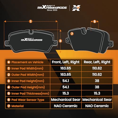 maXpeedingrods D1100 Front Rear Brake Pad Set for Nissan Frontier 2005-2019 | for Xterra 2005-2015, for Suzuki Equator 2009-2012 P1100 P-1100 - size: D1100&P-1100