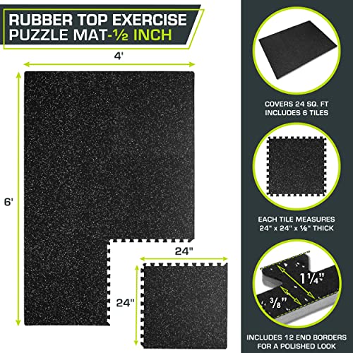ProsourceFit Rubber Top Exercise Puzzle Mat ½-inch, EVA Foam, Protective Interlocking Tiles for Home Gym Equipment and Workouts; Grey, 24 SQ FT, 6 Tiles - color: Grey, size: 6 Pack (24 SQ FT)