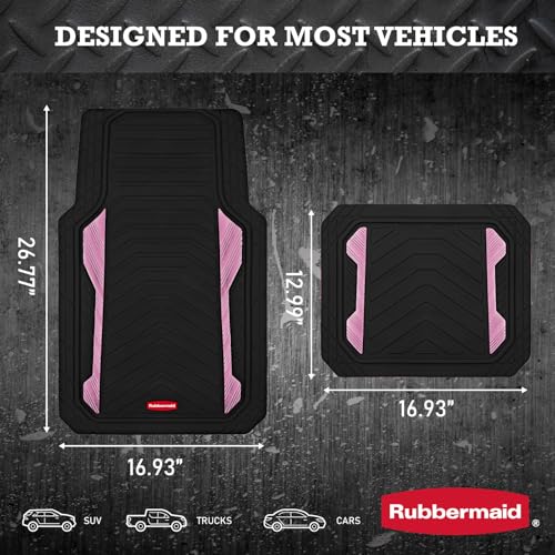 Rubbermaid Car Floor Mat, Heavy Duty All-Weather Car Mats Full Set with Dual-Tone Pink Aluminum Inserts – Universal Fit, Anti-Slip Backing, Trim-to-Fit for Most SUV, Sedan, Van - color: Pink
