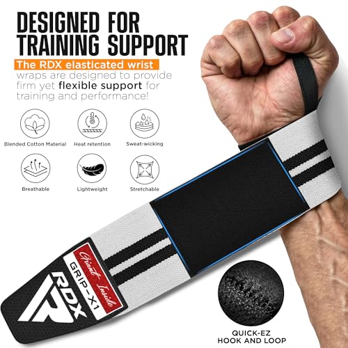 RDX Wrist Wraps for Weightlifting (Pair), IPL USPA Approved, Elasticated 18” Cotton Straps Support with Thumb Loop, Gym Wrap for Weight Lifting Powerlifting Competition Strength Training Bodybuilding - color: White