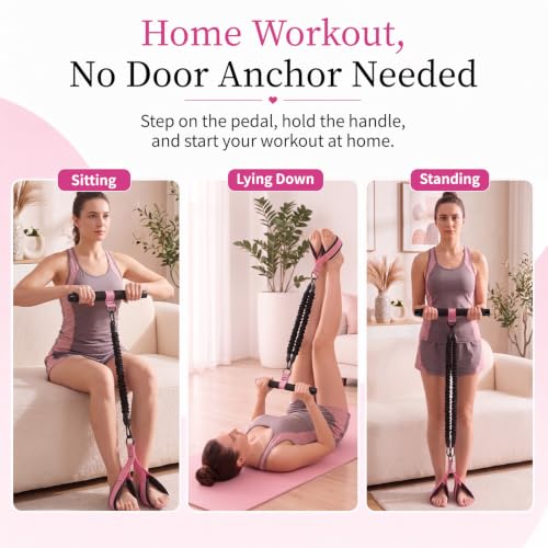 Pedal Resistance Band with Handles, 3 Adjustable Bands, Each Band Provides up to 30 lbs at Maximum Stretch, Combine 1/2/3 Bands for up to 90 lbs, Full Body Home Workout for Core, Arms and Legs