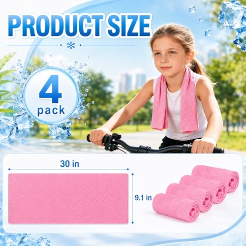 BobbleT Kids PVA Cooling Towels 4 Pack (30"x9") - Mini Instant Ice Cooling Towels for Neck & Face with UPF 50+ Sun Protection, Reusable Summer Heat Relief for Outdoor Activities, Pink - color: Pink