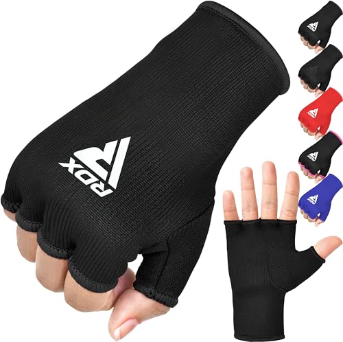 RDX Boxing Hand Wraps Inner Gloves Men Women, Half Finger Elasticated Bandages, Under Mitts Fist Protection, Muay Thai, Kickboxing, MMA, Martial Arts Speed Bag Punching Training - color: Black, size: X-Large