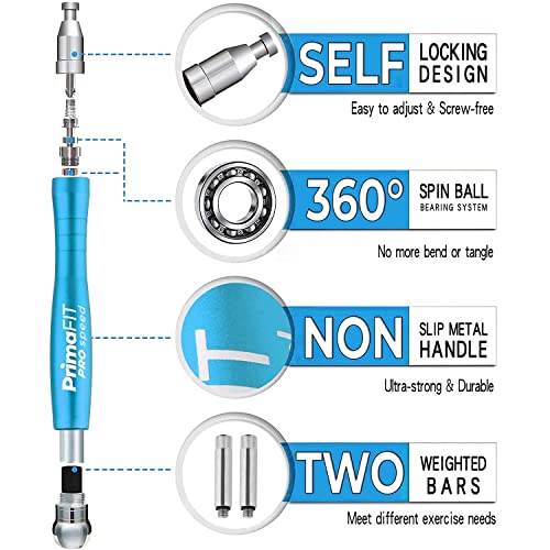PrimaFIT Pro Speed Jump Rope for Adults, Weighted Skipping Rope for Boxing | Adjustable Jumping Rope for Fitness Workout & CrossFit Exercise, Double Unders, Handle Weights, 3m Cables 2 Protectors, Bag - color: Light Blue