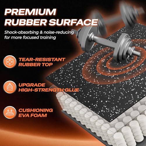 SUPERJARE 30" x 30" Larger Rubber Top Exercise Equipment Mats, 0.56" Thick 24PCS 150 Sq Ft High-Density EVA Foam Interlocking Gym Flooring, Big Workout Mat for Home Gym, Floor Protection, Black/Grey - size: 24 Tiles (150 Sq Ft)