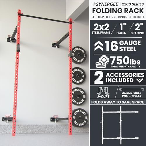 Synergee 2200 Folding Rack – 750 lb Capacity Power Cage - color: h) Red 95" x 41"