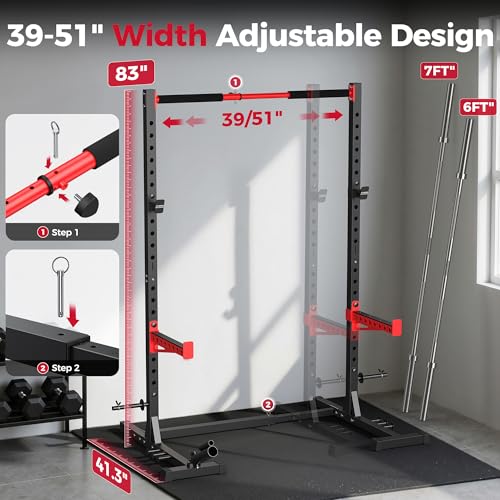 FLYBIRD SR1 Squat Rack with Pull-Up Bar, Adjustable Multi-Functional Power Rack, Inner Width Squat Rack Stand Suitable for 6FT,7FT Barbell for Home Gym Equipment - color: Grey with Bench