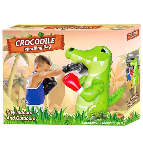 48 in Punching Bag for Kids, Free Standing Inflatable Dummy, Inflatable Punching Bag, De-Stress Boxing Bag for Kid - color: Crocodile-BDW-Green