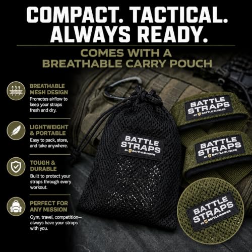 Battle Bunker Lifting Wrist Straps for Weightlifting - Deadlifts & Pull-Ups | Improve grip strength during strength training.Reduce wrist pain with these cotton lifting straps,gym straps for men & women - color: OD Green