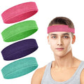4 Pack Cotton Terry Sweat Headbands for Men Women Running Gym | 4 pack soft cotton terry headbands, Stretch 7 to 15 inches, Sweat-wicking, stays put for running, tennis, basketball & yoga - color: Pink/Green/Sky Blue/Purple